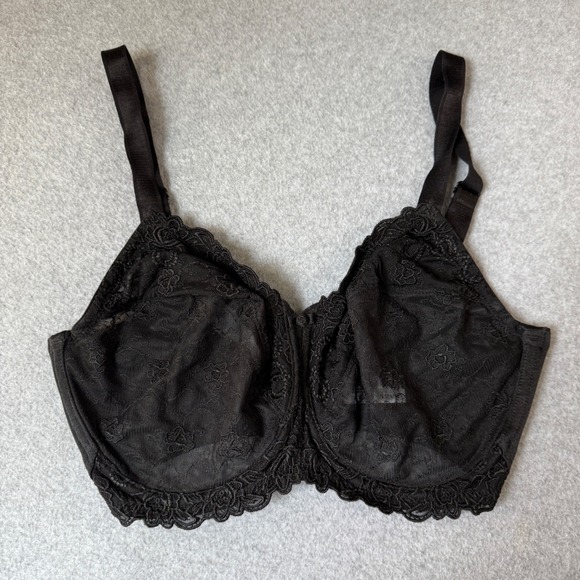 Wacoal Size 34DDD Black Lace Renaissance Rose Embroidered Underwire Bra 85720 - Picture 1 of 15